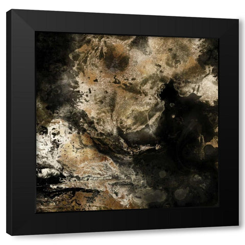Gold Marbled Abstract II Black Modern Wood Framed Art Print with Double Matting by PI Studio