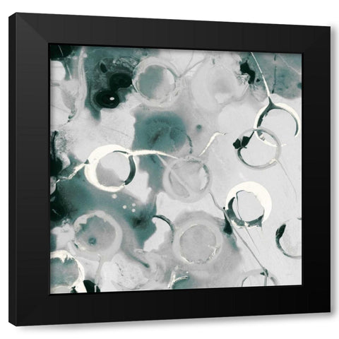 Teal Spatter III Black Modern Wood Framed Art Print with Double Matting by PI Studio
