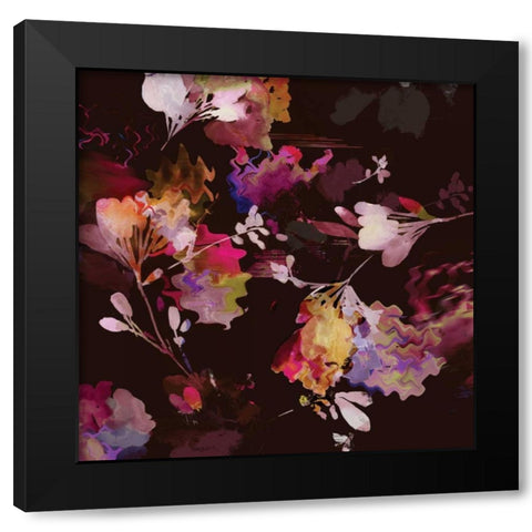 Glitchy Floral III Black Modern Wood Framed Art Print with Double Matting by PI Studio