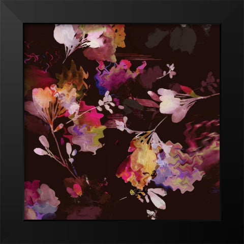 Glitchy Floral III Black Modern Wood Framed Art Print by PI Studio