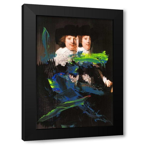 Blue Vanguard II Black Modern Wood Framed Art Print with Double Matting by PI Studio