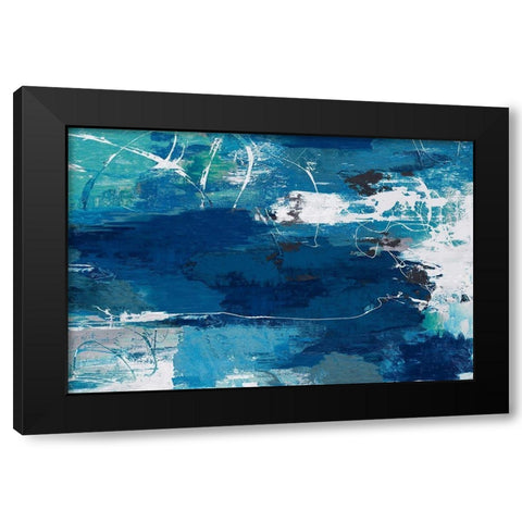 Blue Abstractions Black Modern Wood Framed Art Print with Double Matting by PI Gallerie