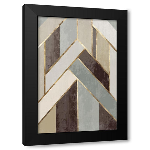 Golden Lines I Black Modern Wood Framed Art Print with Double Matting by PI Studio