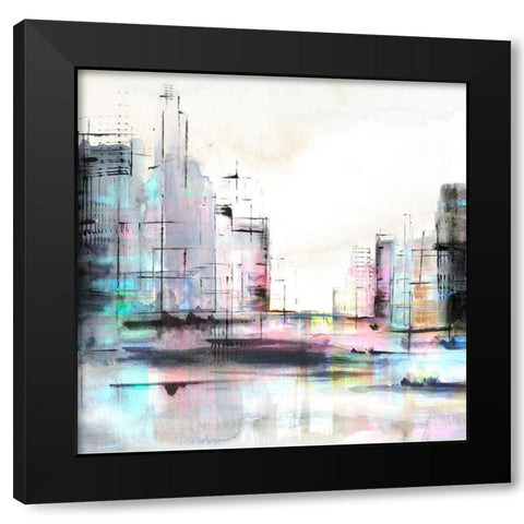 Neon City Black Modern Wood Framed Art Print by PI Studio