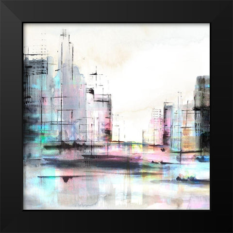 Neon City Black Modern Wood Framed Art Print by PI Studio