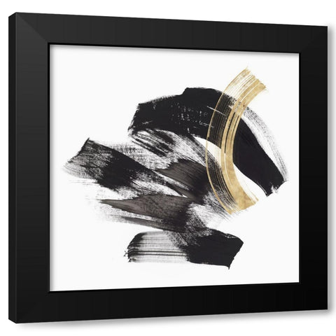 Golden Brushstroke II Black Modern Wood Framed Art Print with Double Matting by PI Studio