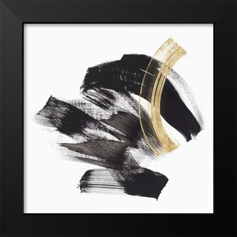 Golden Brushstroke II Black Modern Wood Framed Art Print by PI Studio