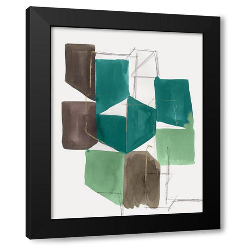 Green Blocks I  Black Modern Wood Framed Art Print with Double Matting by PI Studio