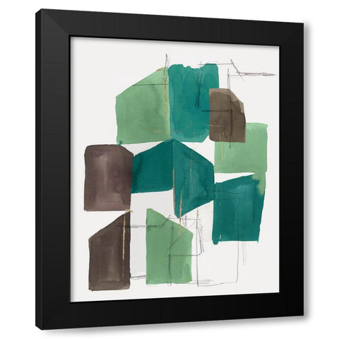 Green Blocks II Black Modern Wood Framed Art Print with Double Matting by PI Studio