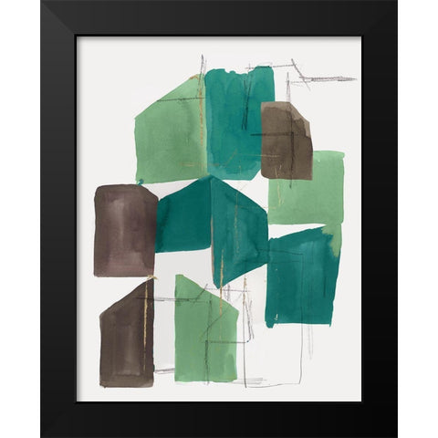Green Blocks II Black Modern Wood Framed Art Print by PI Studio
