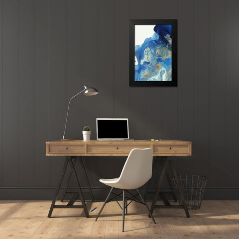 Merging Blue I  Black Modern Wood Framed Art Print by PI Studio