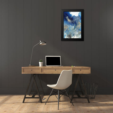 Merging Blue II Black Modern Wood Framed Art Print by PI Studio