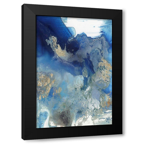 Merging Blue II Black Modern Wood Framed Art Print with Double Matting by PI Studio