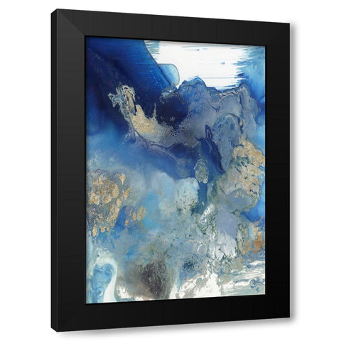 Merging Blue II Black Modern Wood Framed Art Print by PI Studio