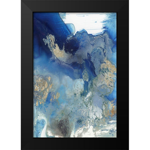 Merging Blue II Black Modern Wood Framed Art Print by PI Studio