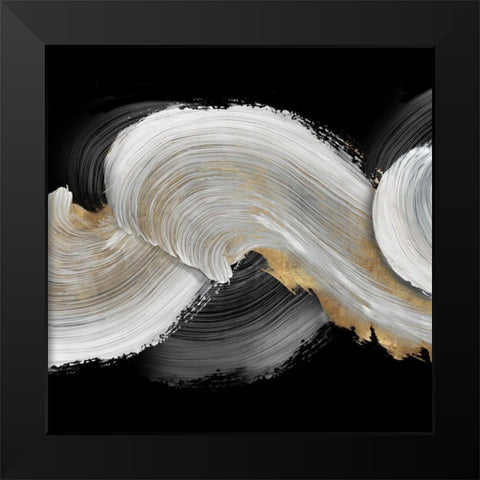 White Swirls  Black Modern Wood Framed Art Print by PI Studio