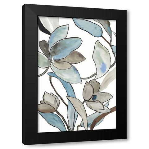 Blooming Blue Florals II Black Modern Wood Framed Art Print with Double Matting by PI Studio