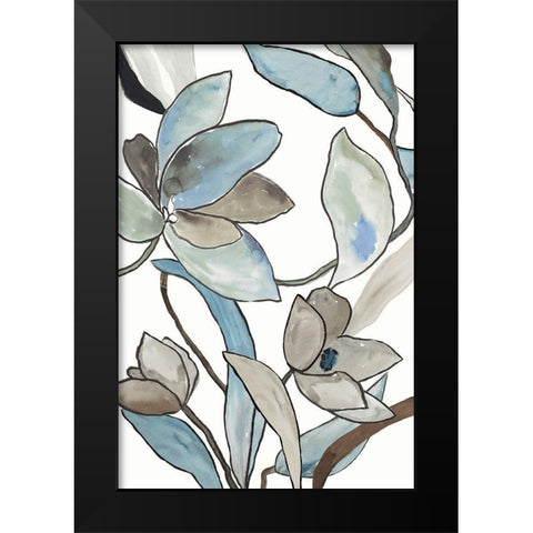 Blooming Blue Florals II Black Modern Wood Framed Art Print by PI Studio