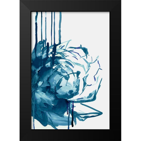 Blue Floral Drip  Black Modern Wood Framed Art Print by PI Studio