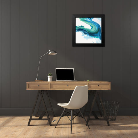 Blue Splash Swirl  Black Modern Wood Framed Art Print by PI Studio