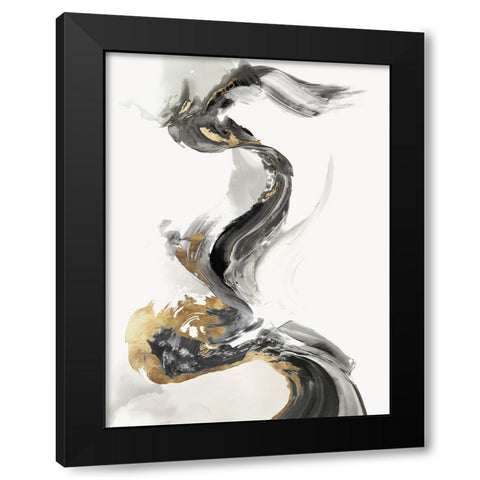 Golden Splash Stroke  Black Modern Wood Framed Art Print by PI Studio