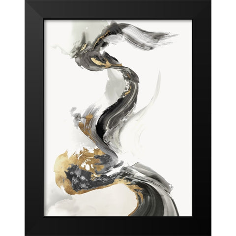 Golden Splash Stroke  Black Modern Wood Framed Art Print by PI Studio