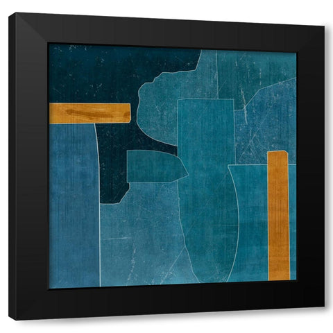 Puzzle Blue Cut Out  Black Modern Wood Framed Art Print by PI Studio