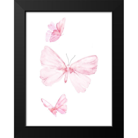 Pink Butterflys I Black Modern Wood Framed Art Print by PI Juvenile