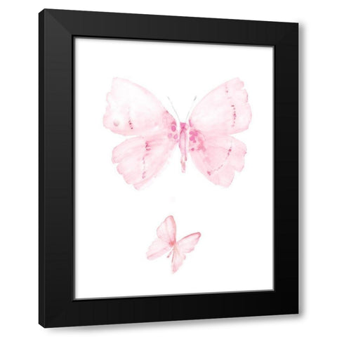 Pink Butterflys II Black Modern Wood Framed Art Print by PI Juvenile
