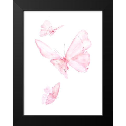 Pink Butterflys III Black Modern Wood Framed Art Print by PI Juvenile