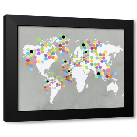 World Map Grey Black Modern Wood Framed Art Print with Double Matting by PI Juvenile