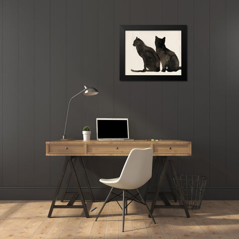 Two Black Cats  Black Modern Wood Framed Art Print by Pi Studio