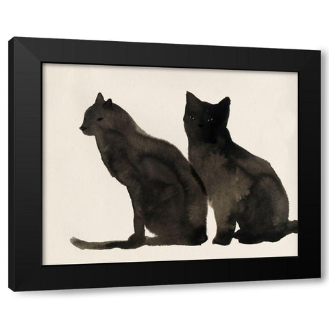 Two Black Cats  Black Modern Wood Framed Art Print with Double Matting by Pi Studio