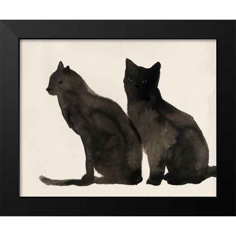 Two Black Cats  Black Modern Wood Framed Art Print by Pi Studio