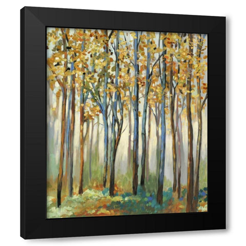 Golden Leaves Black Modern Wood Framed Art Print with Double Matting by Pearce, Allison
