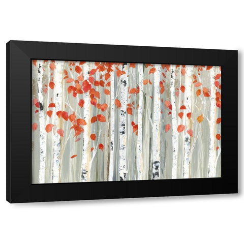 Red Leaves Black Modern Wood Framed Art Print by Pearce, Allison