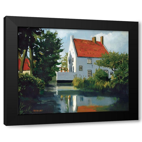 Geraniums On The Wall Black Modern Wood Framed Art Print by Molenaar, Pieter