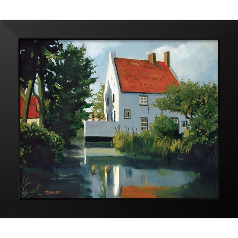 Geraniums On The Wall Black Modern Wood Framed Art Print by Molenaar, Pieter