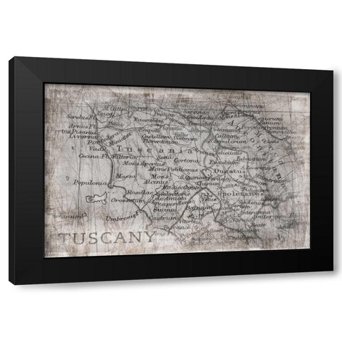 Tuscany Map White Black Modern Wood Framed Art Print by PI Galerie