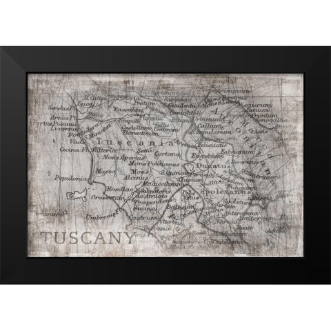 Tuscany Map White Black Modern Wood Framed Art Print by PI Galerie
