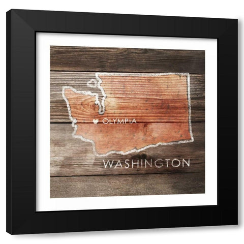 Washington Rustic Map Black Modern Wood Framed Art Print with Double Matting by PI Galerie