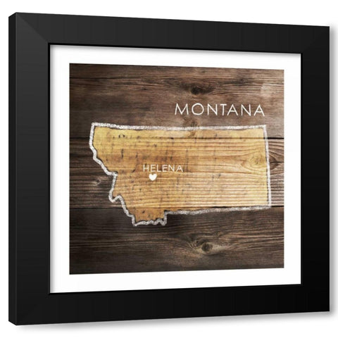 Montana Rustic Map Black Modern Wood Framed Art Print with Double Matting by PI Galerie