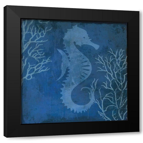 Navy Sea horse Black Modern Wood Framed Art Print with Double Matting by PI Studio