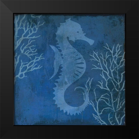 Navy Sea horse Black Modern Wood Framed Art Print by PI Studio