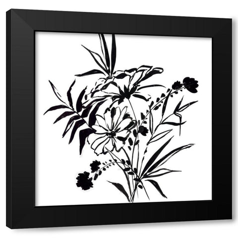 Black Florals Black Modern Wood Framed Art Print by PI Studio
