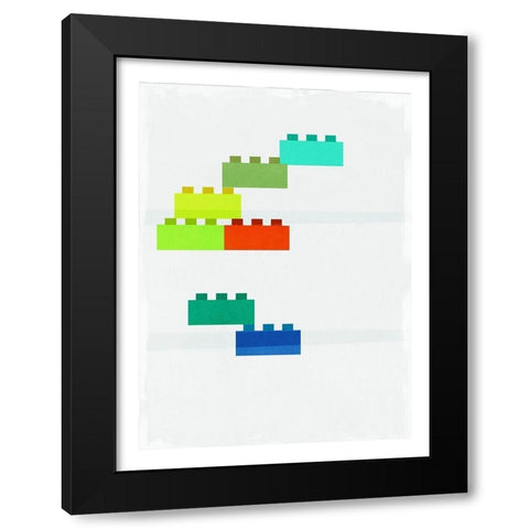 Stacking Blocks Black Modern Wood Framed Art Print with Double Matting by PI Studio