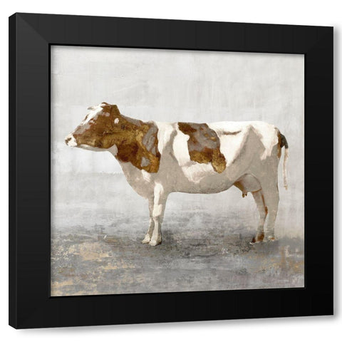 Rustic Brown Cow Black Modern Wood Framed Art Print by Pi Studio