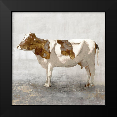 Rustic Brown Cow Black Modern Wood Framed Art Print by Pi Studio