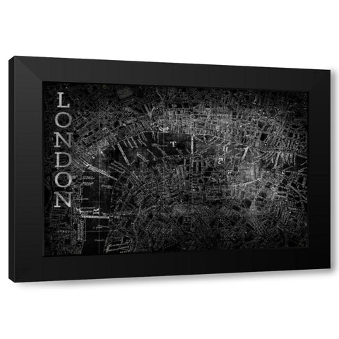 Map London Black Black Modern Wood Framed Art Print with Double Matting by PI Studio