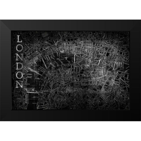 Map London Black Black Modern Wood Framed Art Print by PI Studio